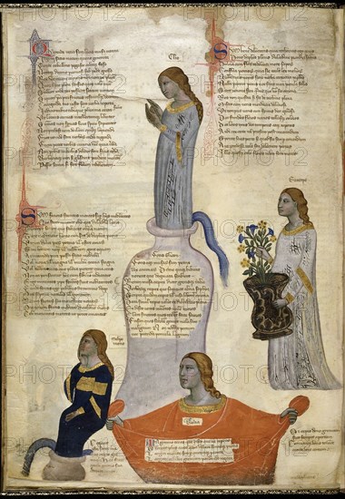 Four Muses (From Regia Carmina by Convenevole da Prato). Artist: Pacino di Buonaguida (active 1302-1343)