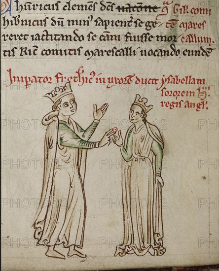 Frederick II and Isabella of England (From the Historia Anglorum, Chronica majora). Artist: Paris, Matthew (c. 1200-1259)