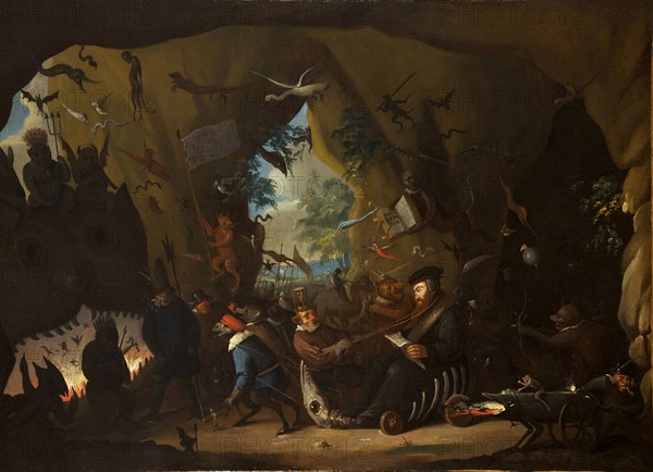 Calvin in Hell. Artist: Heemskerk, Egbert van, the Younger (1676-1744)