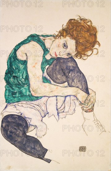 Seated Woman with Legs Drawn Up (Adele Herms). Artist: Schiele, Egon (1890?1918)