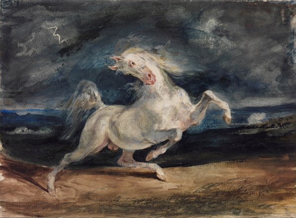 Horse Frightened by Lightning. Artist: Delacroix, Eugène (1798-1863)