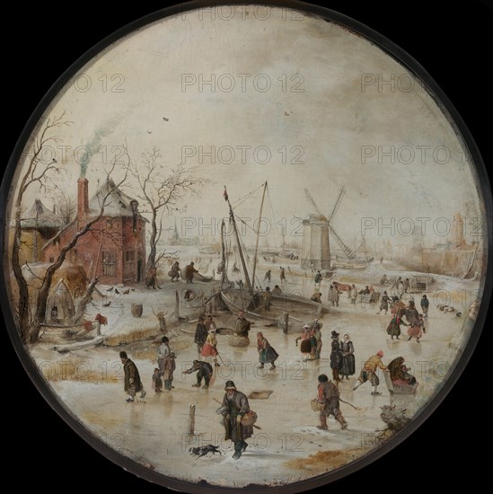 Frozen River with Skaters. Artist: Avercamp, Hendrick (1585-1634)