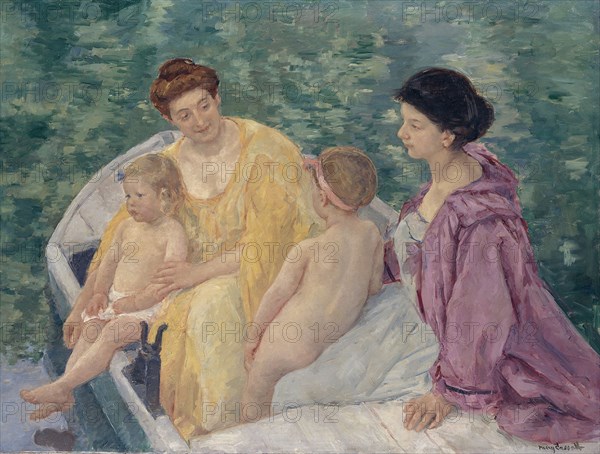 Le Bain (Two mothers and their children in a boat). Artist: Cassatt, Mary (1845-1926)