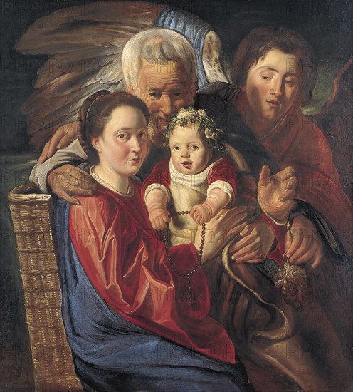 The Holy Family with an Angel. Artist: Jordaens, Jacob (1593-1678)