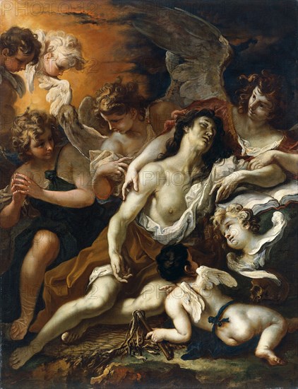 Saint Mary Magdalen surrounded by angels. Artist: Ricci, Sebastiano (1659-1734)