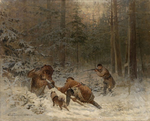 Bear Hunt. Artist: Tichmenev, Evgeny Alexandrovich (1869-1934)