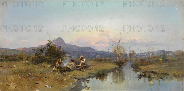 The Hunters at Rest. Artist: Vasilkovsky, Sergei Ivanovich (1854-1917)