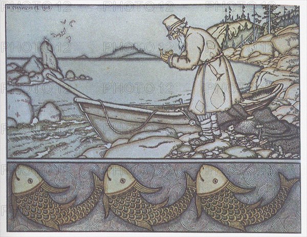 Illustration to the The Tale of the Fisherman and the Fish. Artist: Bilibin, Ivan Yakovlevich (1876-1942)