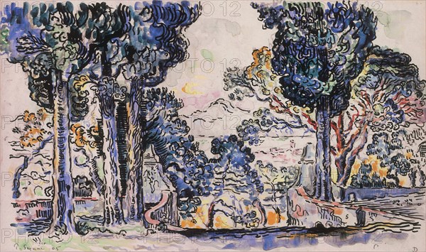 Cypresses in Sainte-Anne (SaintTropez). Artist: Signac, Paul (1863-1935)