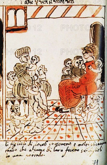 The multiplication of the Israelites in Egypt. The Codex Choumach (Picture Pentateuch of Moses dal C Artist: Del Castellazzo, Moise (Moses) (1460-1527)