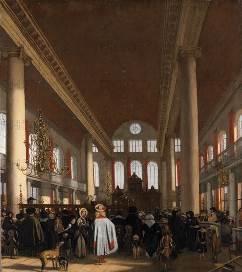 Interior of the Portuguese Synagogue in Amsterdam. Artist: Witte, Emanuel, de (1616/17-1692)