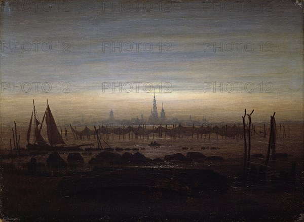 Greifswald in moonlight. Artist: Friedrich, Caspar David (1774-1840)