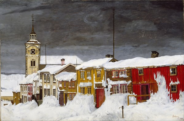 Street in Røros in Winter. Artist: Sohlberg, Harald (1869-1935)