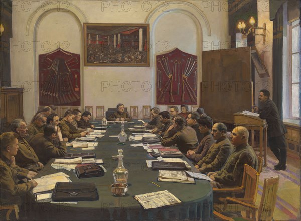 Assembly of the Revolutionary Military Council of the USSR, Chaired by Kliment Voroshilov. Artist: Brodsky, Isaak Izrailevich (1884-1939)