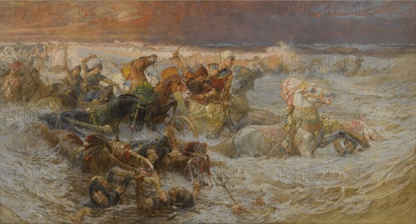 Pharaoh's Army Engulfed by the Red Sea. Artist: Bridgman, Frederick Arthur (1847-1928)