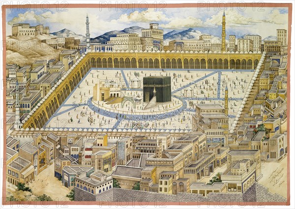 View of the Ka'aba and surrounding buildings in Mecca, Second Half of the 19th cen. Artist: Mahmud (?-1893/4)