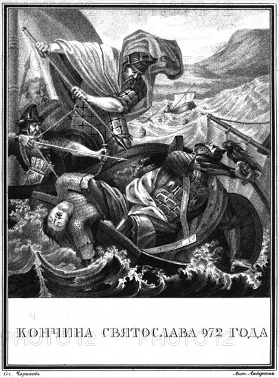 The Death of Grand Prince Sviatoslav I of Kiev. 972 (From Illustrated Karamzin), 1836. Artist: Chorikov, Boris Artemyevich (1802-1866)