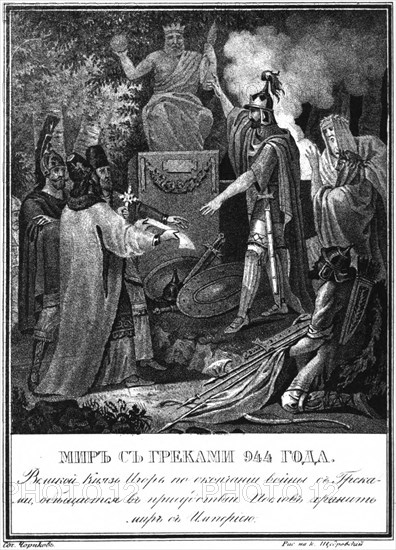 Prince Igor makes peace with Byzantium. 944 (From Illustrated Karamzin), 1836. Artist: Chorikov, Boris Artemyevich (1802-1866)