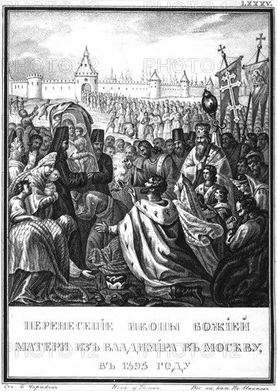 The transportation the icon of Our Lady from Vladimir to Moscow. 1395 (From Illustrated Karamzin), Artist: Chorikov, Boris Artemyevich (1802-1866)