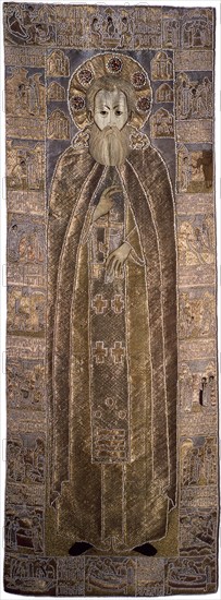 The Shroud of Saint Sergius of Radonezh, 1671. Artist: Workshop of Anna Ivanovna Stroganova