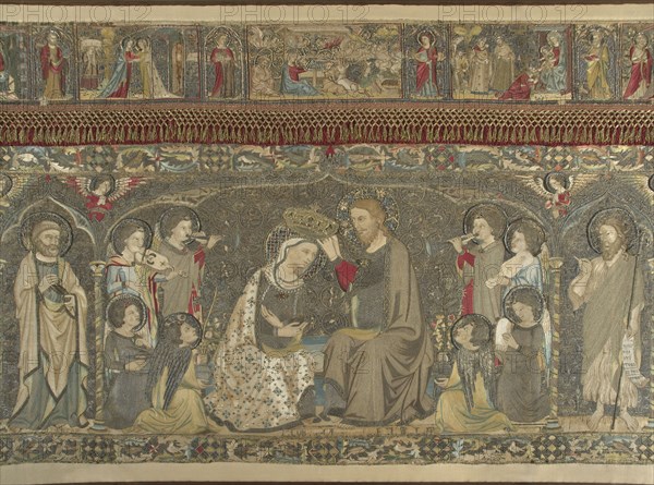 The Coronation of the Virgin between eight Angels and fourteen Saints (Ecclesiastical embroidery), 1 Artist: Cambi, Jacopo (active ca 1336)