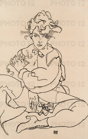 Girl sitting with spread legs, 1918. Artist: Schiele, Egon (1890?1918)