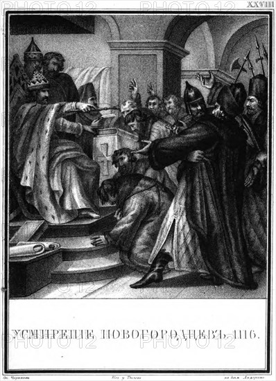 The oppression of the Novgorodians by Vladimir Monomakh. 1116 (From Illustrated Karamzin), 1836. Artist: Chorikov, Boris Artemyevich (1802-1866)