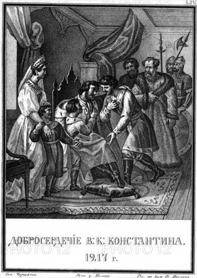 The kindheartedness of Grand Prince Konstantin Vsevolodovich. 1217 (From Illustrated Karamzin), 18 Artist: Chorikov, Boris Artemyevich (1802-1866)