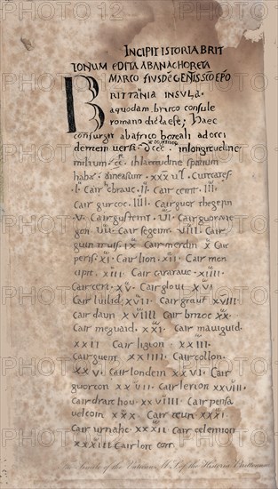 Historia Brittonum by Nennius. First page of manuscript, 11th century. Artist: Anonymous master