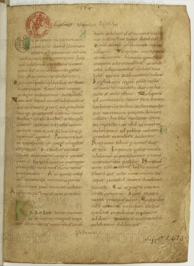 Historia Brittonum by Nennius. First page of manuscript, 11th century. Artist: Anonymous master