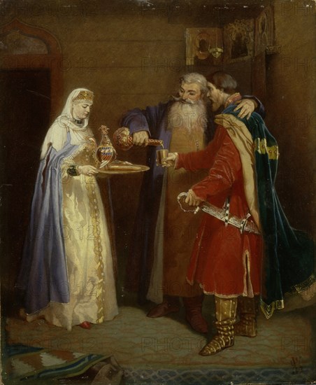 Boyar's welcome (Prince Serebrenni visiting Boyar Morozov), 1865. Artist: Schwarz, Vyacheslav Grigoryevich (1838-1869)