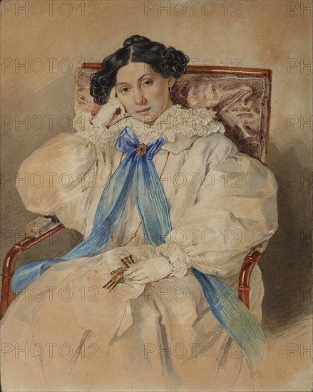 Portrait of Elizabeth Mikhailovna Khitrovo (1783-1839), 1838. Artist: Sokolov, Pyotr Fyodorovich (1791-1848)