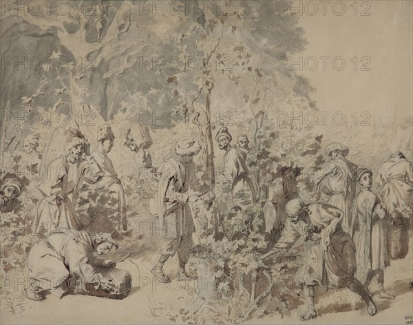 Grape harvesting, Between 1840 and 1847. Artist: Gagarin, Grigori Grigorievich (1810-1893)