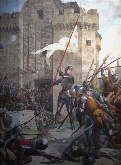 Joan of Arc in armour before Orléans, 1886-1890. Artist: Lenepveu, Jules Eugène (1819-1898)