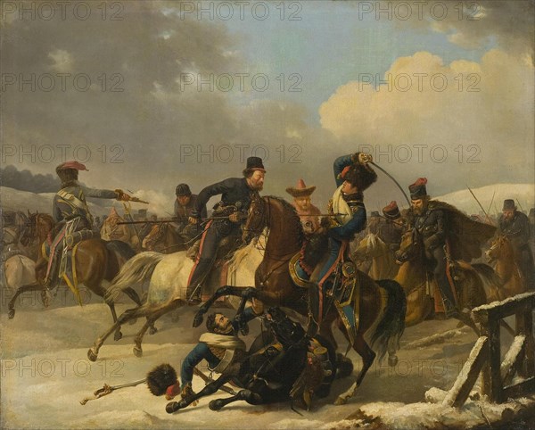 Cossacks pursued retreating French soldiers, 1812, 1827. Artist: Desarnod, Auguste-Joseph (1788-1840)