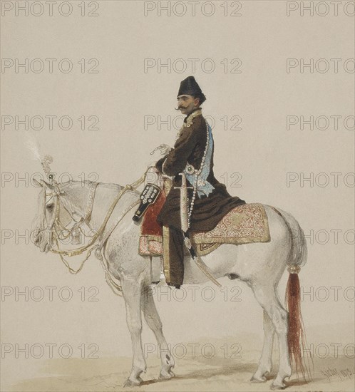 Equestrian Portrait of Naser al-Din Shah Qajar (1831-1896), 1873. Artist: Zichy, Mihály (1827-1906)