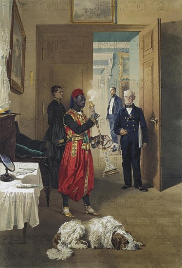 Foyer of the Great Palace in Tsarskoye Selo, 1865. Artist: Zichy, Mihály (1827-1906)