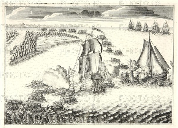 The battle at the mouth of the Neva on May 18, 1703, 1720s. Artist: Zubov, Alexei Fyodorovich (1682-after 1750)