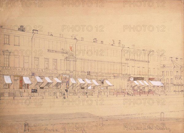 The Demidov Hotel at the Nevsky Prospekt in St. Petersburg, Mid of the 19th century. Artist: Premazzi, Ludwig (Luigi) (1814-1891)