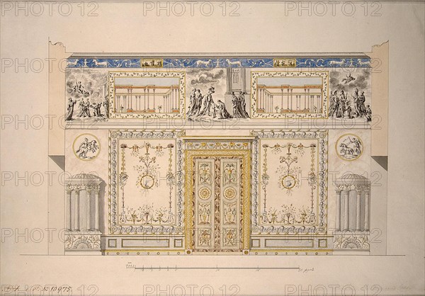 Design for the Lyons Hall (Yellow Drawing-Room) in the Great Palace of Tsarskoye Selo, Early 1780s. Artist: Cameron, Charles (ca. 1730/40-1812)