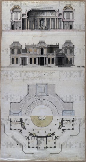 Pavilion Water palace (Chateau d'Eau) in Strelna, 1717. Artist: Le Blond, Jean-Baptiste Alexandre (1679-1719)