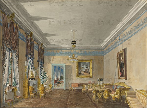 Drawing room in the House of Princess Anna Gagarina in Petersburg, 1799. Artist: Kolmann, Karl Ivanovich (1786-1846)