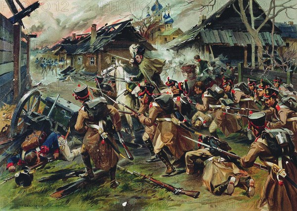 The Battle of Maloyaroslavets on 24 October 1812, 1900-1910. Artist: Samokish, Nikolai Semyonovich (1860-1944)