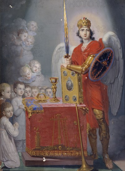 The Children of the Emperor Paul I before the altar, protected by Archangel Michael. Artist: Borovikovsky, Vladimir Lukich (1757-1825)