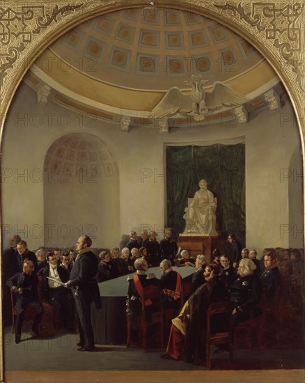 The ceremonial meeting of the Academy of Arts in 1839, 1840. Artist: Ladurner, Adolphe (1798-1856)