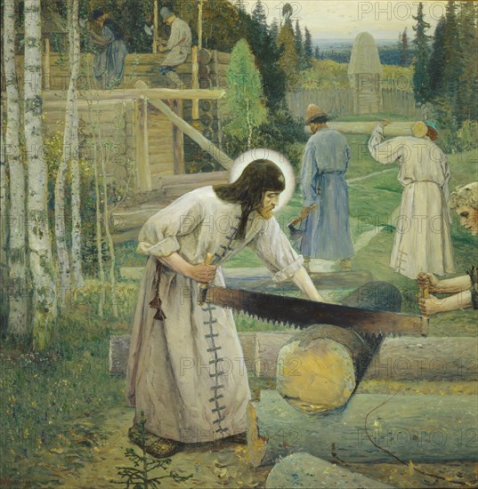 Saint Sergius' labours (Triptych, Mid part), 1896. Artist: Nesterov, Mikhail Vasilyevich (1862-1942)