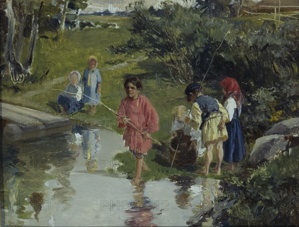 Children Fishing, 1882. Artist: Pryanishnikov, Illarion Mikhailovich (1840-1894)