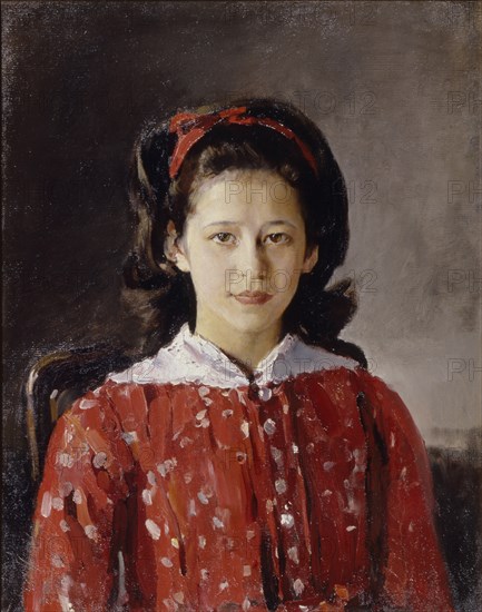 Portrait of Lyudmila Anatolyevna Mamontova (1874-1937), 1884. Artist: Serov, Valentin Alexandrovich (1865-1911)