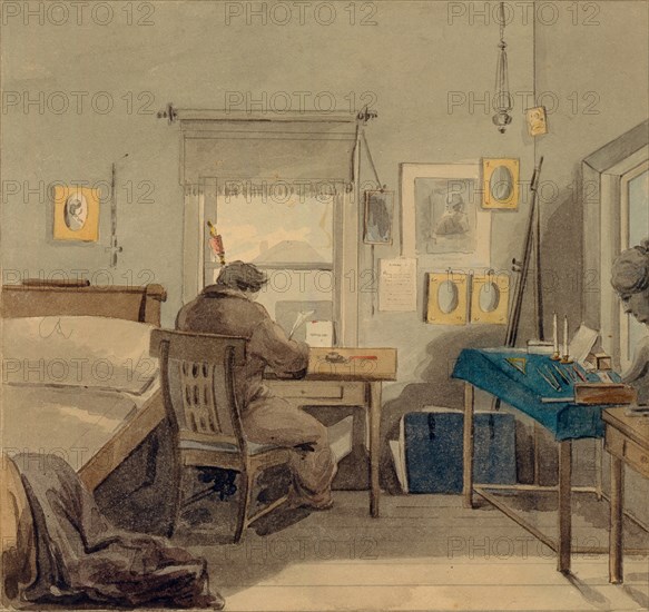 At work. In the Pavel Nashchokin House, 1824. Artist: Sokolov, Pyotr Fyodorovich (1791-1848)