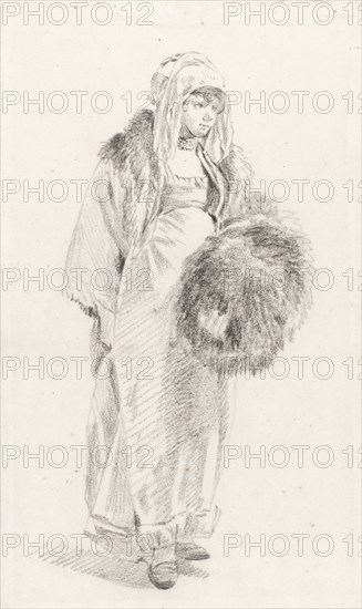 Russian woman with a fur muff, Between 1758 and 1761. Artist: Le Prince, Jean-Baptiste (1734-1781)